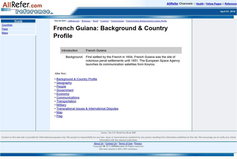All Refer Reference: French Guiana: Introduction & Country Profile Handout All Refer Reference: French Guiana: Introduction & Country Profile Handout