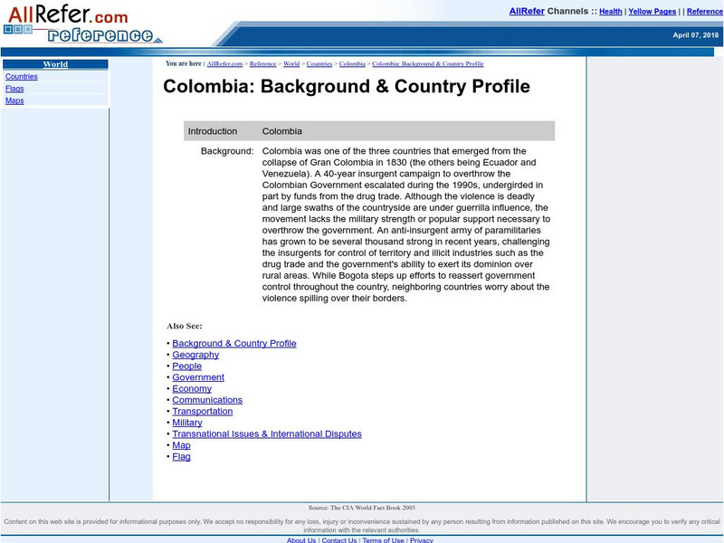 All Refer: Reference: Colombia: Introduction & Country Profile Handout All Refer: Reference: Colombia: Introduction & Country Profile Handout