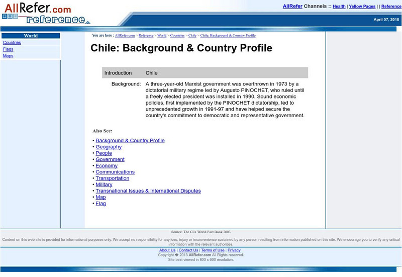 All Refer: Reference: Chile: Introduction & Country Profile Handout All Refer: Reference: Chile: Introduction & Country Profile Handout