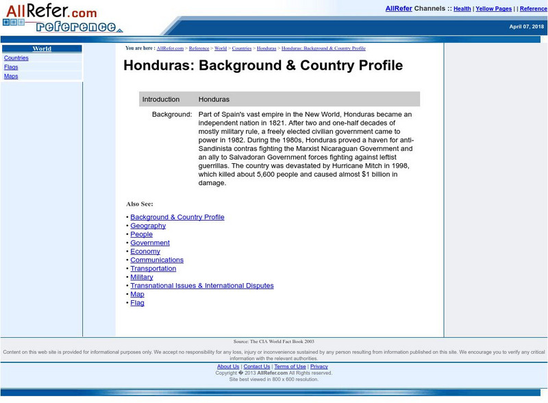 All Refer Reference: Honduras: Introduction & Country Profile Handout All Refer Reference: Honduras: Introduction & Country Profile Handout