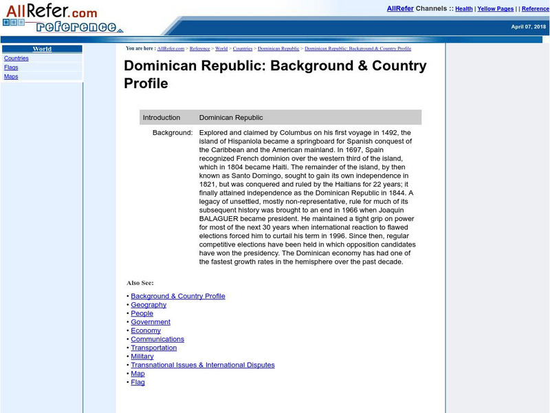 All Refer Reference: Dominican Republic: Introduction & Country Profile Handout All Refer Reference: Dominican Republic: Introduction & Country Profile Handout