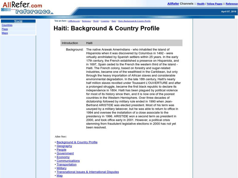 All Refer Reference: Haiti: Introduction & Country Profile Handout All Refer Reference: Haiti: Introduction & Country Profile Handout