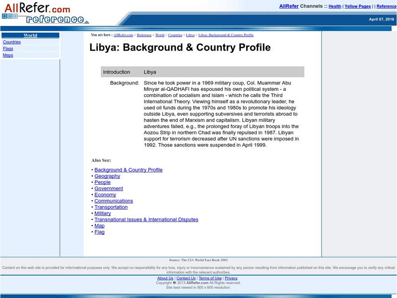 All Refer Reference: Libya: Introduction & Country Profile Handout All Refer Reference: Libya: Introduction & Country Profile Handout