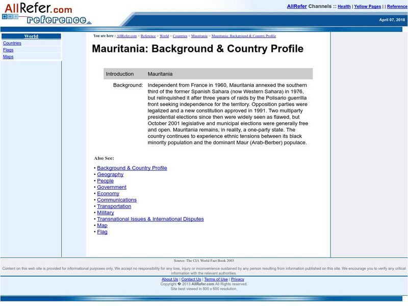 All Refer Reference: Mauritania: Introduction & Country Profile Handout All Refer Reference: Mauritania: Introduction & Country Profile Handout