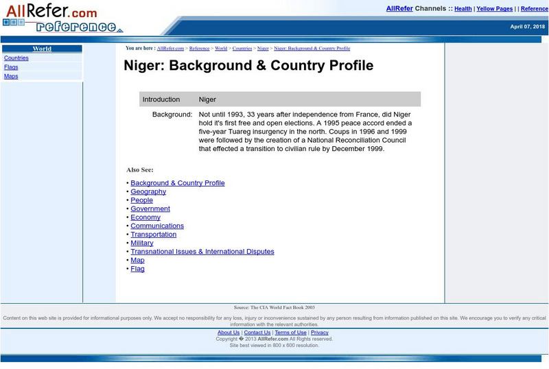 All Refer Reference: Niger: Introduction & Country Profile Handout All Refer Reference: Niger: Introduction & Country Profile Handout