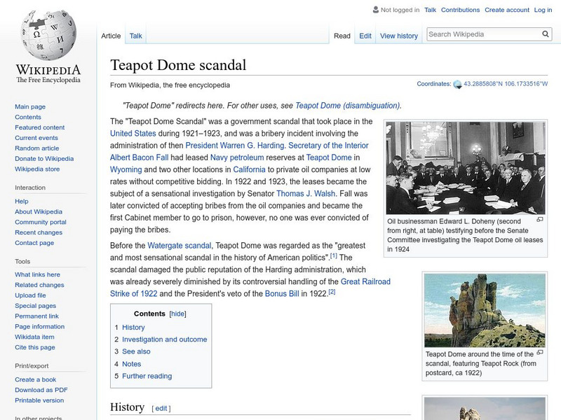 Wikipedia: Teapot Dome Scandal Handout Wikipedia: Teapot Dome Scandal Handout