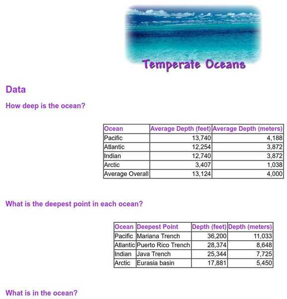 Missouri Botanical Garden: Temperate Oceans Handout Missouri Botanical Garden: Temperate Oceans Handout