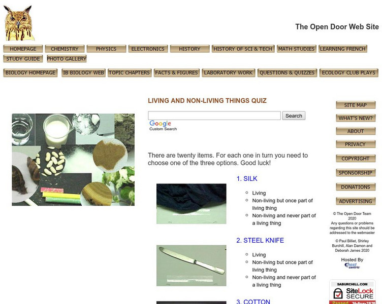 Open Door Web Site: The Living and Non Living Things Quiz Interactive Open Door Web Site: The Living and Non Living Things Quiz Interactive