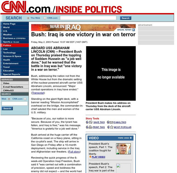Cnn: Bush: Iraq Is One Victory in the War on Terror Article Cnn: Bush: Iraq Is One Victory in the War on Terror Article