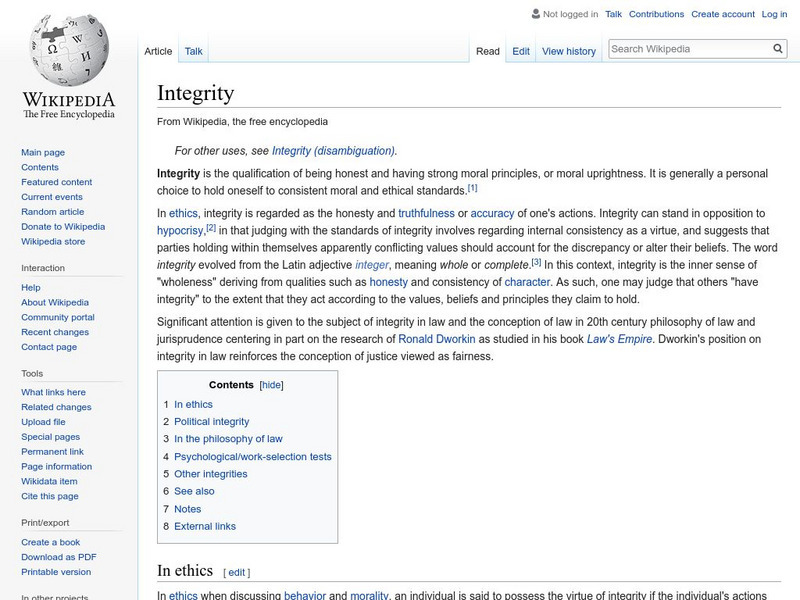 Wikipedia: Integrity Handout Wikipedia: Integrity Handout