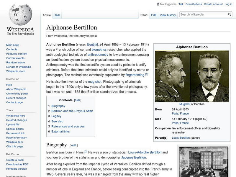 Wikipedia: Alphonse Bertillon Handout Wikipedia: Alphonse Bertillon Handout
