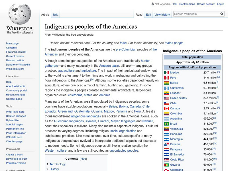 Wikipedia: Indigenous Peoples of the Americas Handout Wikipedia: Indigenous Peoples of the Americas Handout