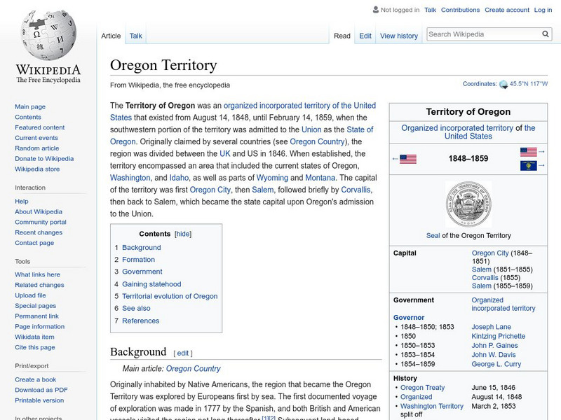 Wikipedia: Oregon Territory Handout Wikipedia: Oregon Territory Handout