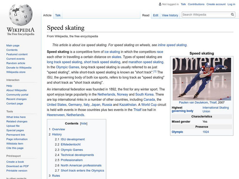 Wikipedia: Speed Skating Handout Wikipedia: Speed Skating Handout