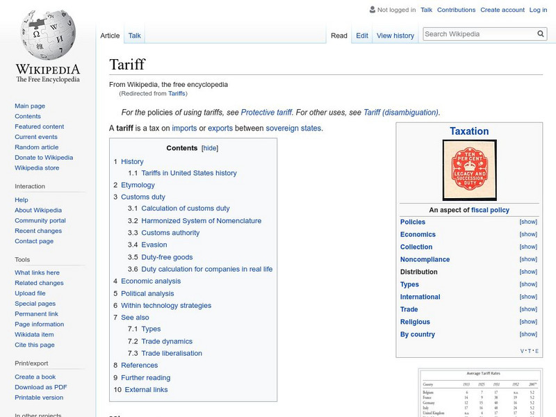 Wikipedia: Tariff Handout Wikipedia: Tariff Handout