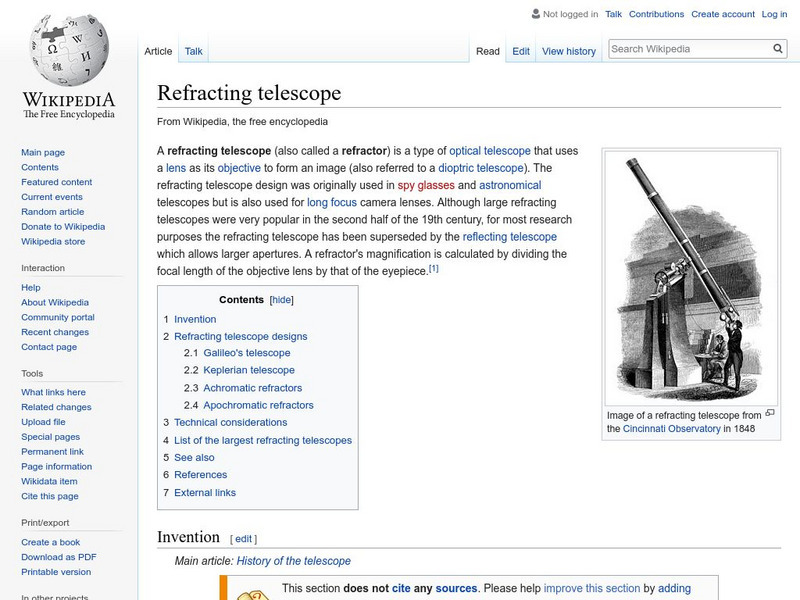 Wikipedia: Refracting Telescope Handout Wikipedia: Refracting Telescope Handout