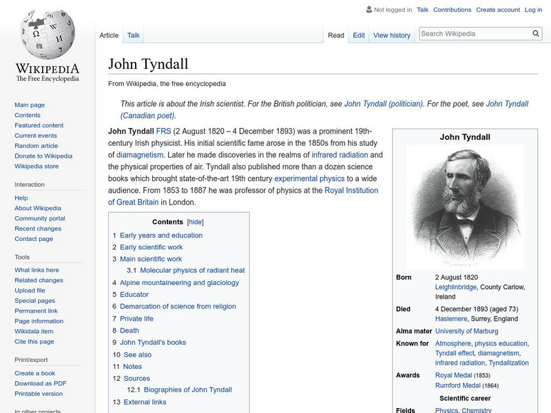 Wikipedia: John Tyndall Handout Wikipedia: John Tyndall Handout