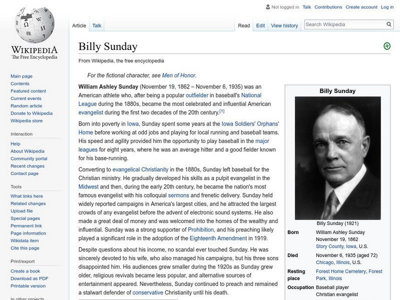 Wikipedia: Billy Sunday Handout Wikipedia: Billy Sunday Handout