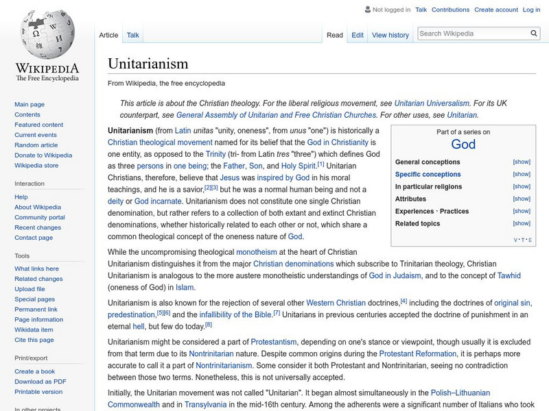Wikipedia: Unitarianism Handout Wikipedia: Unitarianism Handout