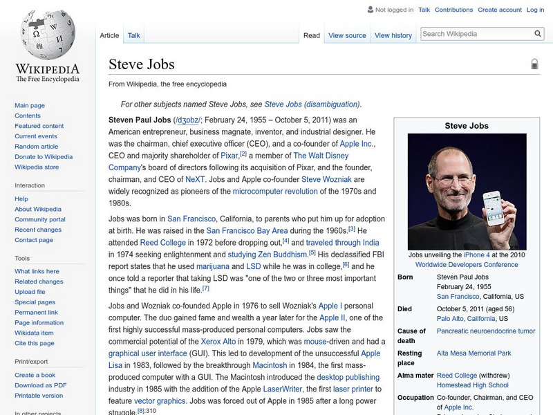 Wikipedia: Steve Jobs Handout Wikipedia: Steve Jobs Handout