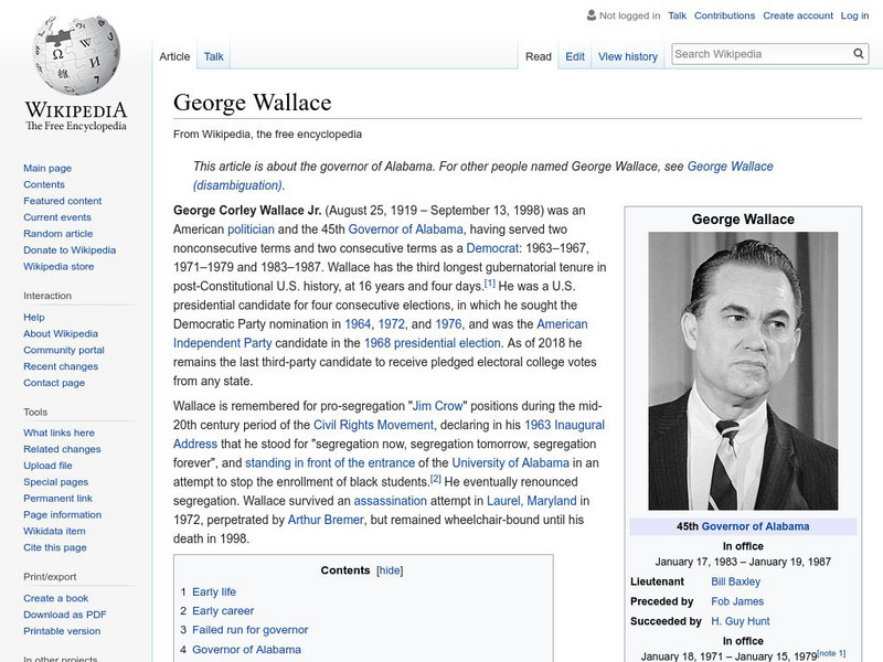 Wikipedia: George Wallace Handout Wikipedia: George Wallace Handout