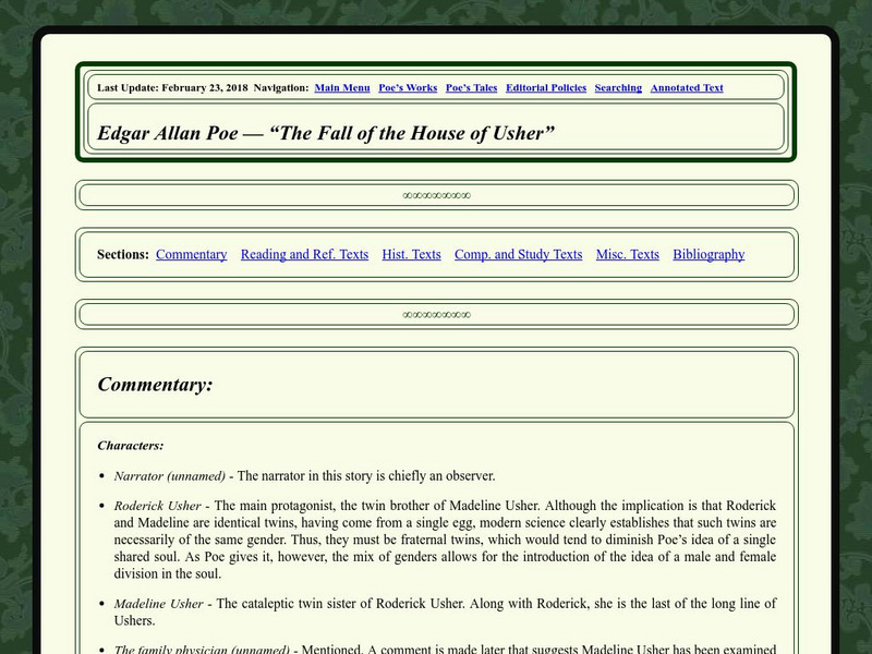Edgar Allan Poe Society of Baltimore: Poe's Tales: The Fall of the House of Usher Website Edgar Allan Poe Society of Baltimore: Poe's Tales: The Fall of the House of Usher Website