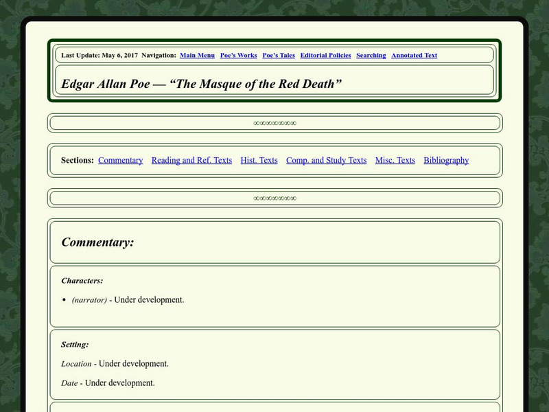 Edgar Allan Poe Society of Baltimore: Poe's Tales: The Masque of the Red Death Website Edgar Allan Poe Society of Baltimore: Poe's Tales: The Masque of the Red Death Website