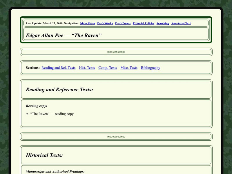 Edgar Allan Poe Society of Baltimore: Poe's Poems: The Raven Primary Edgar Allan Poe Society of Baltimore: Poe's Poems: The Raven Primary