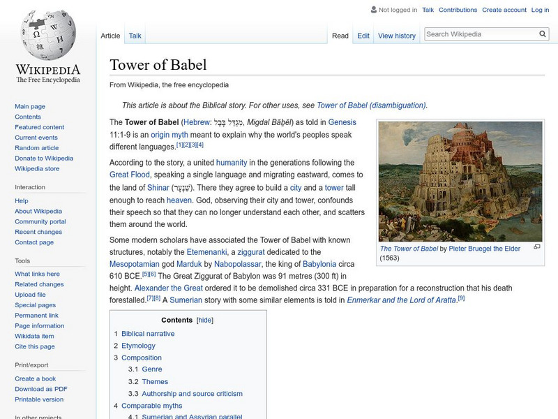 Wikipedia: Tower of Babel Handout Wikipedia: Tower of Babel Handout