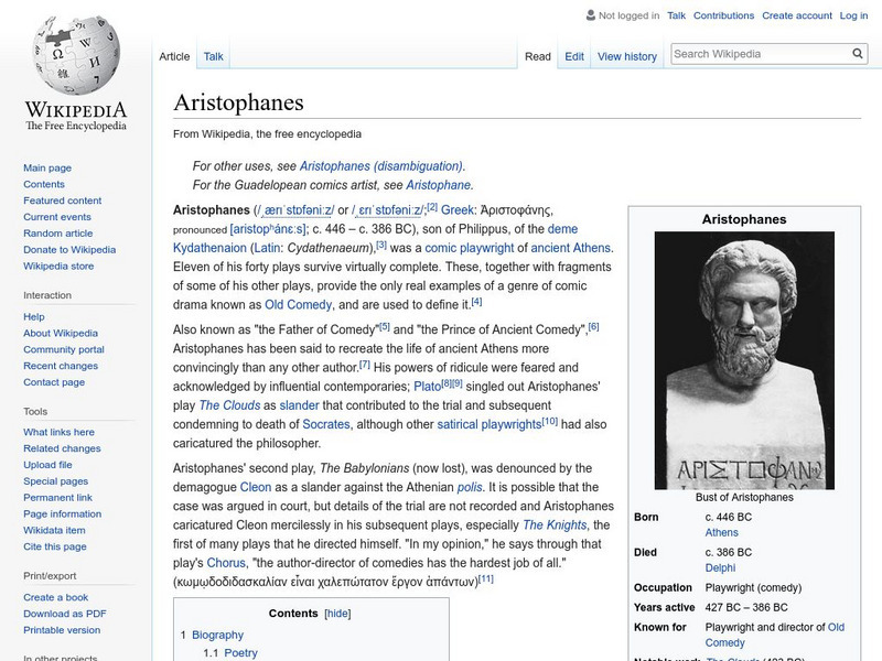 Wikipedia: Aristophanes Handout Wikipedia: Aristophanes Handout