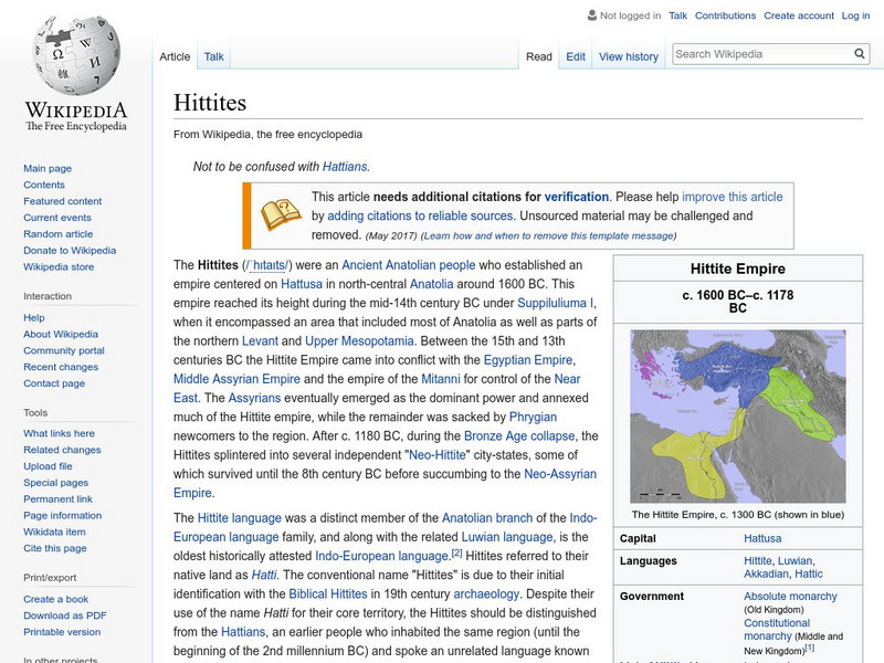 Wikipedia: Hittites Handout for 9th - 10th Grade | Lesson Planet