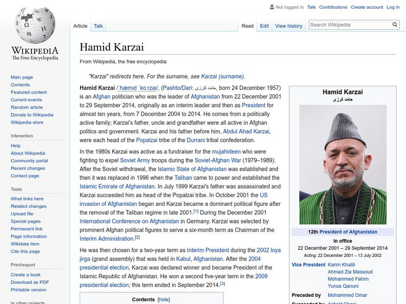Wikipedia: Hamid Karzai Handout Wikipedia: Hamid Karzai Handout