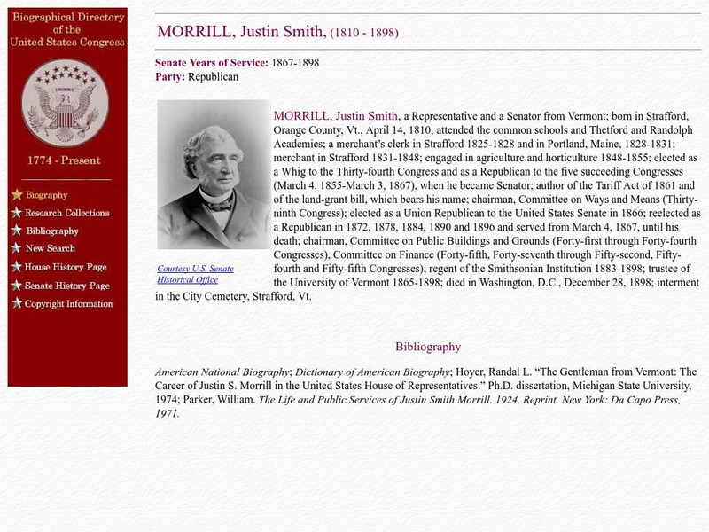 Loc: Biographical Directory of the u.s. Congress: Justin Smith Morrill Handout