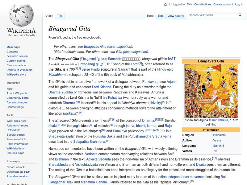 Wikipedia: Bhagavad Gita Handout Wikipedia: Bhagavad Gita Handout