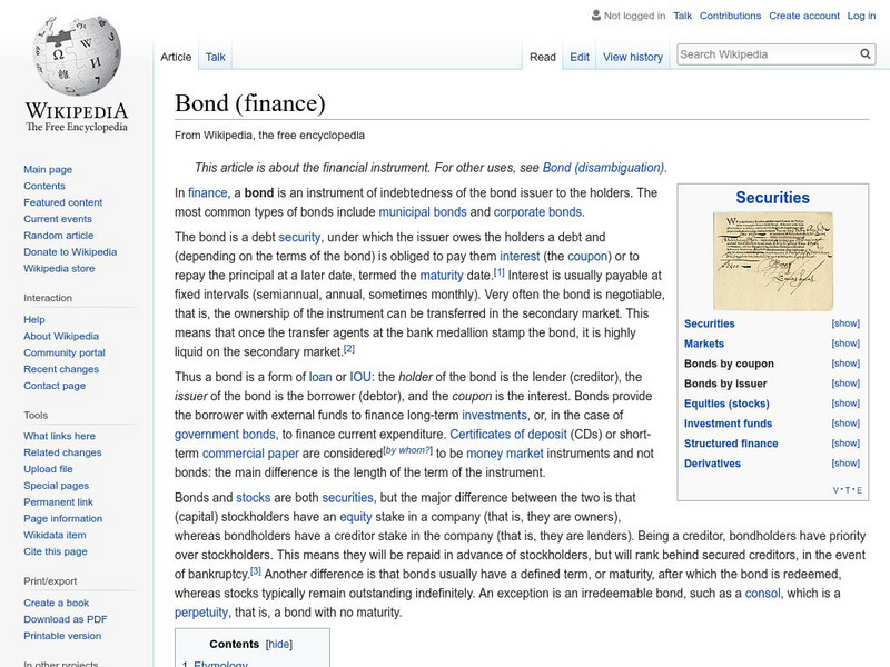 Wikipedia: Bond (Finance) Handout Wikipedia: Bond (Finance) Handout