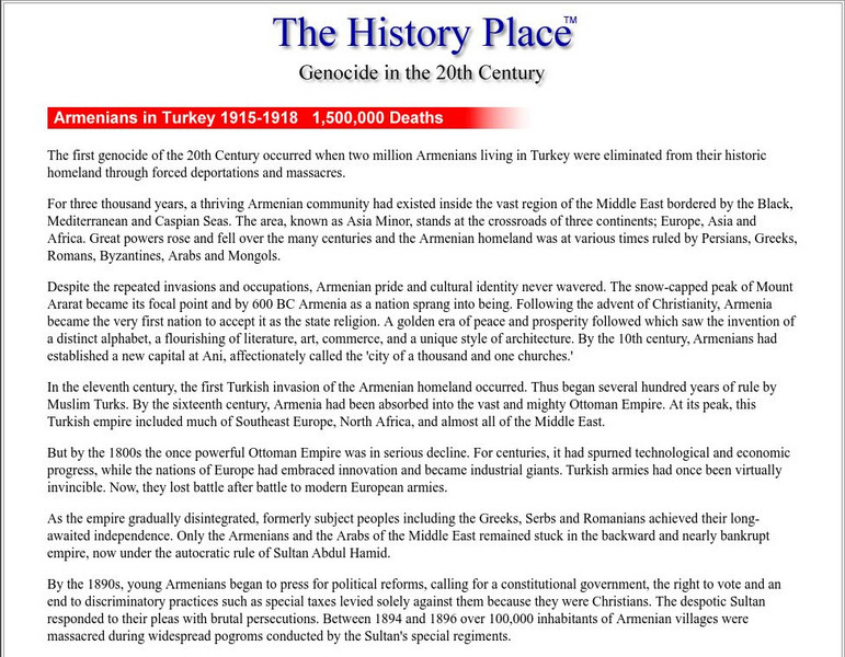 The History Place: Armenians in Turkey 1915 1918 Handout The History Place: Armenians in Turkey 1915 1918 Handout
