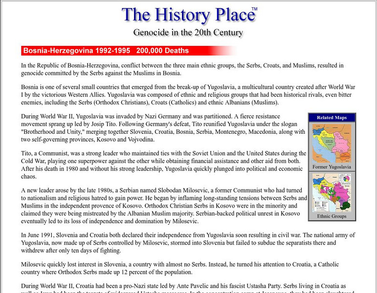 The History Place: Bosnia Herzegovina 1992 1995 Handout The History Place: Bosnia Herzegovina 1992 1995 Handout