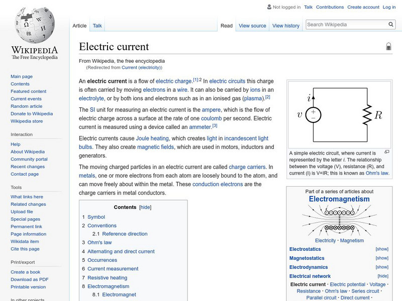 Wikipedia: Current (Electricity) Handout Wikipedia: Current (Electricity) Handout