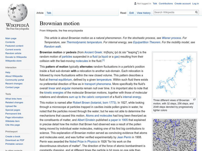 Wikipedia: Brownian Motion Handout Wikipedia: Brownian Motion Handout