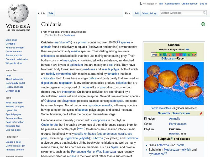 Wikipedia: Cnidaria Handout Wikipedia: Cnidaria Handout