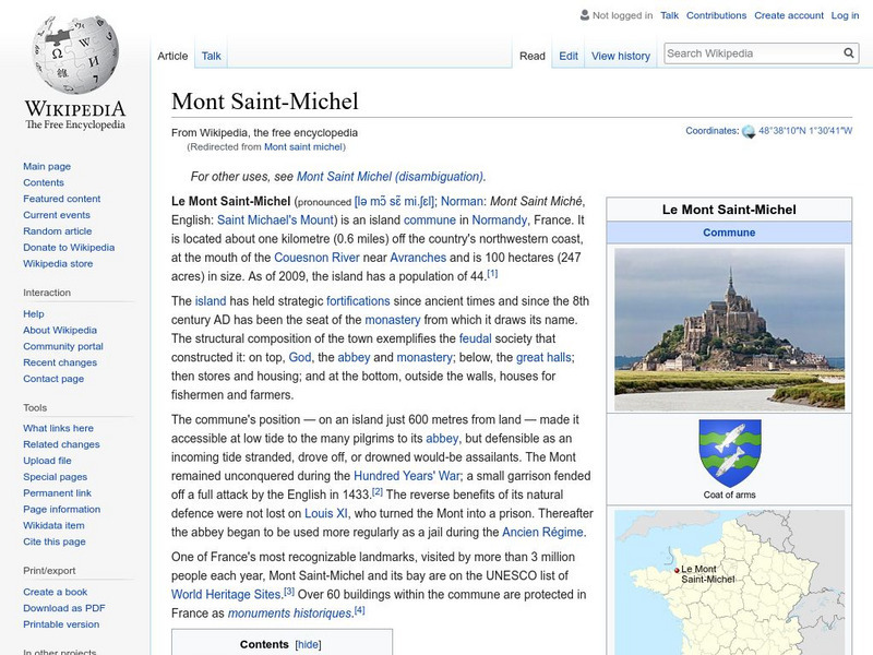 Wikipedia: Science Daily: Mont Saint Michel Handout