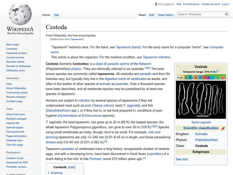 Wikipedia: Tapeworm Handout Wikipedia: Tapeworm Handout