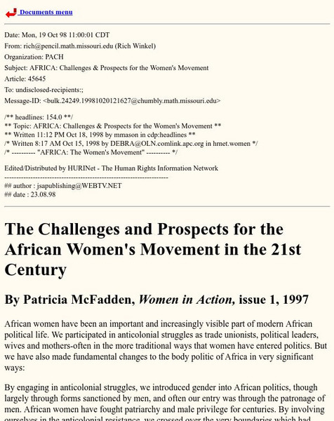 World History Archives: Challenges and Prospects for African Women's Movement Article World History Archives: Challenges and Prospects for African Women's Movement Article