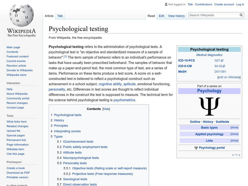 Wikipedia: Psychological Testing Handout Wikipedia: Psychological Testing Handout