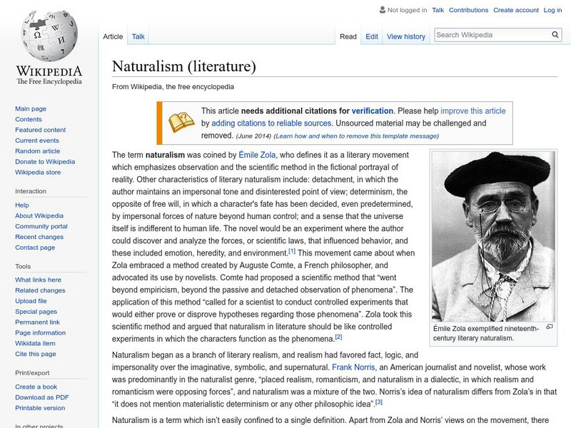 Wikipedia: Naturalism (Literature) Handout Wikipedia: Naturalism (Literature) Handout