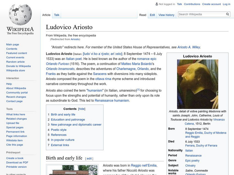 Wikipedia: Ludovico Ariosto Handout Wikipedia: Ludovico Ariosto Handout