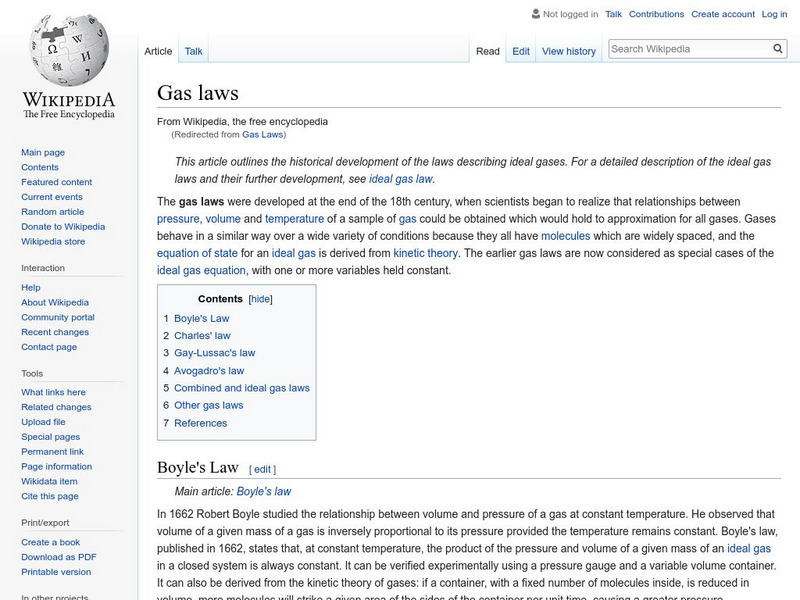 Wikipedia: Gas Laws Handout Wikipedia: Gas Laws Handout