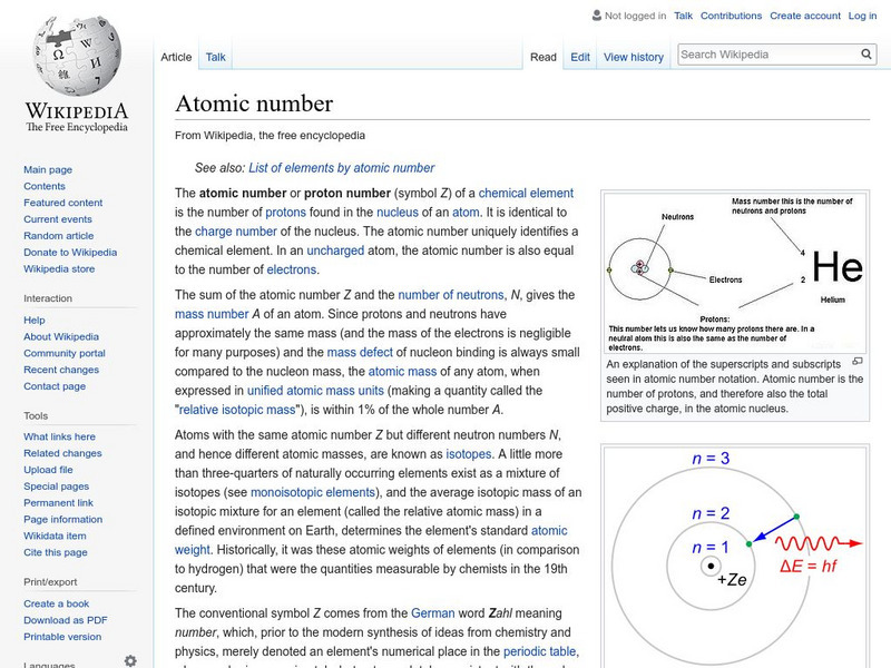 Wikipedia: Atomic Number Handout Wikipedia: Atomic Number Handout