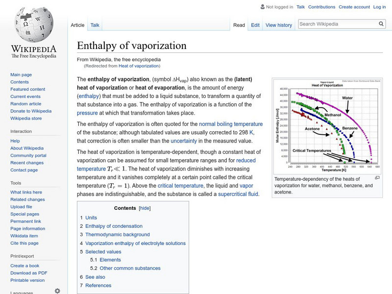 Wikipedia: Heat of Vaporization Handout Wikipedia: Heat of Vaporization Handout