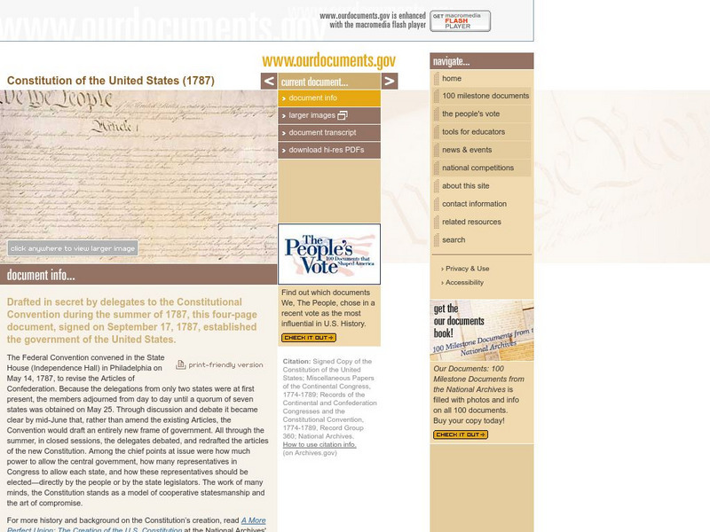 Our Documents: The Us Constitution (1787) Primary Our Documents: The Us Constitution (1787) Primary